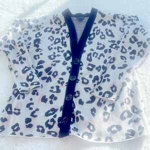 Ann Taylor Factory Sz S Cream Cheetah Print Pink & Black Cotton Blend Cardigan